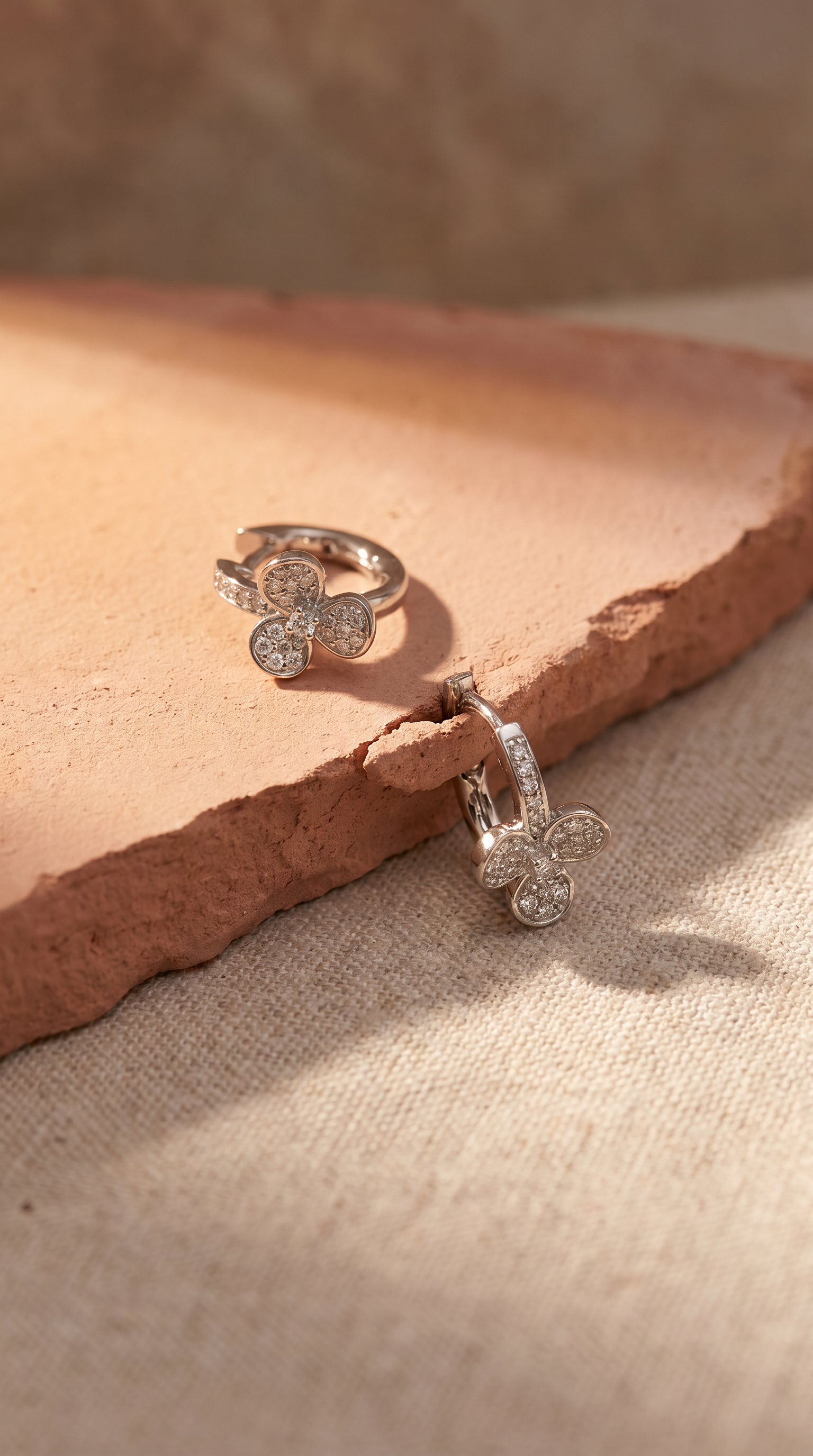 Diamond White Gold Flower Hoop Earrings