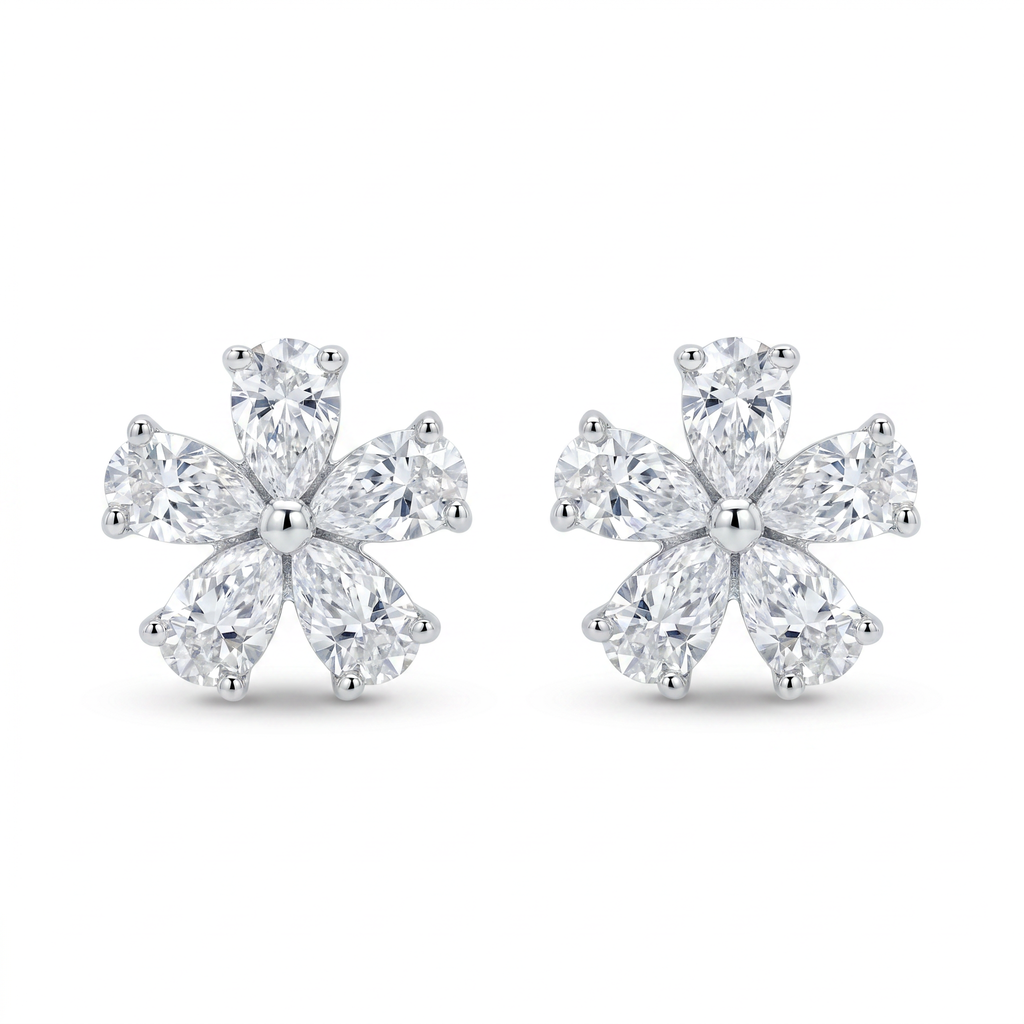 Diamond White Gold Flower Stud Earrings