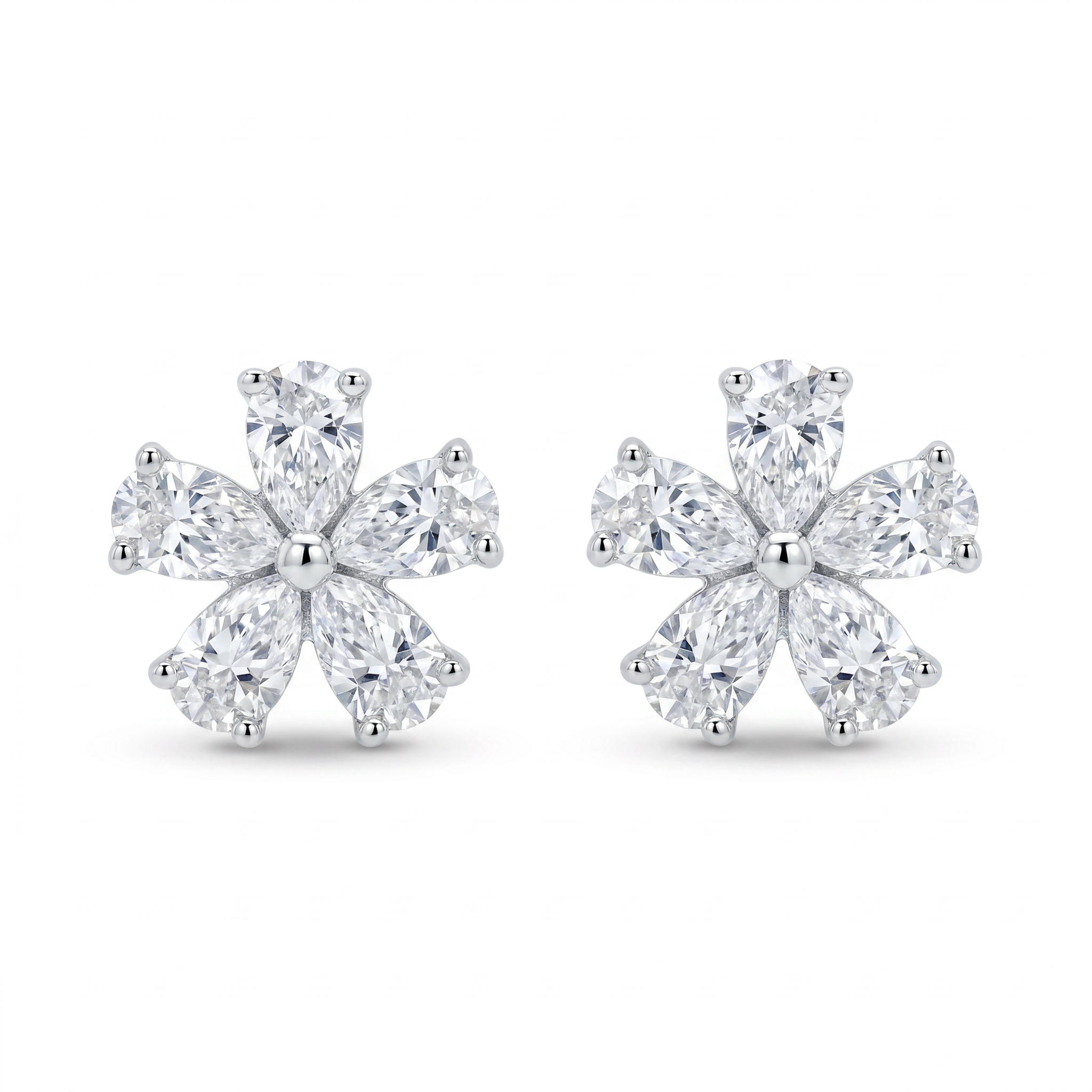 Diamond White Gold Flower Stud Earrings