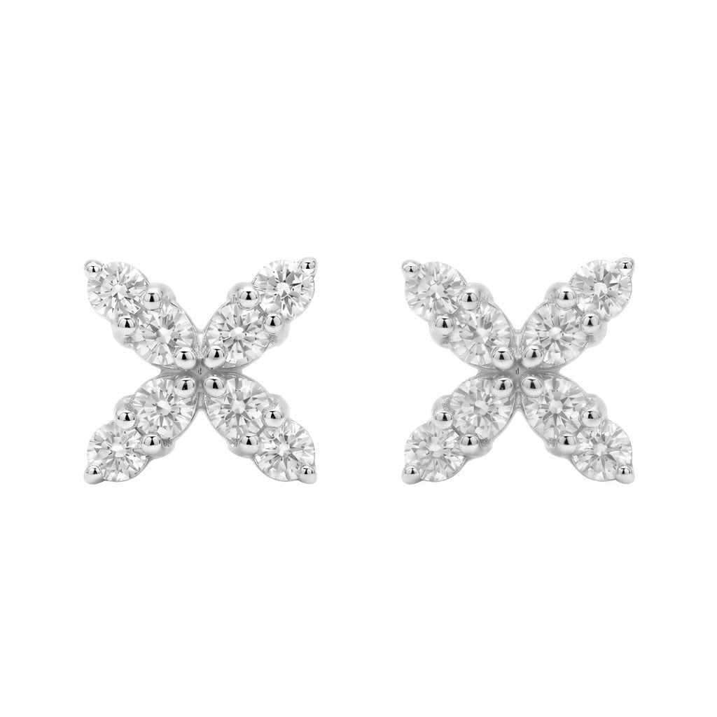 Diamond White Gold Flower Stud Earrings