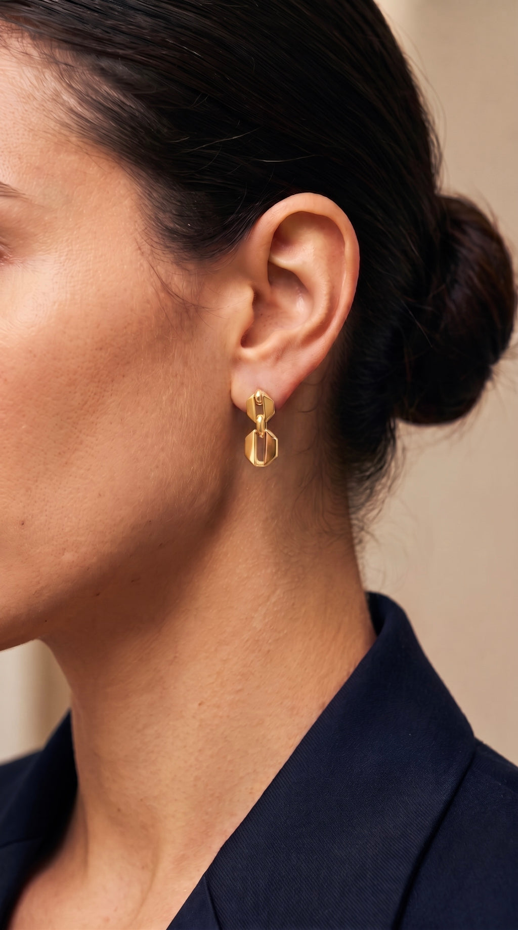 18K Yellow Gold Hexagonal Drop Earring