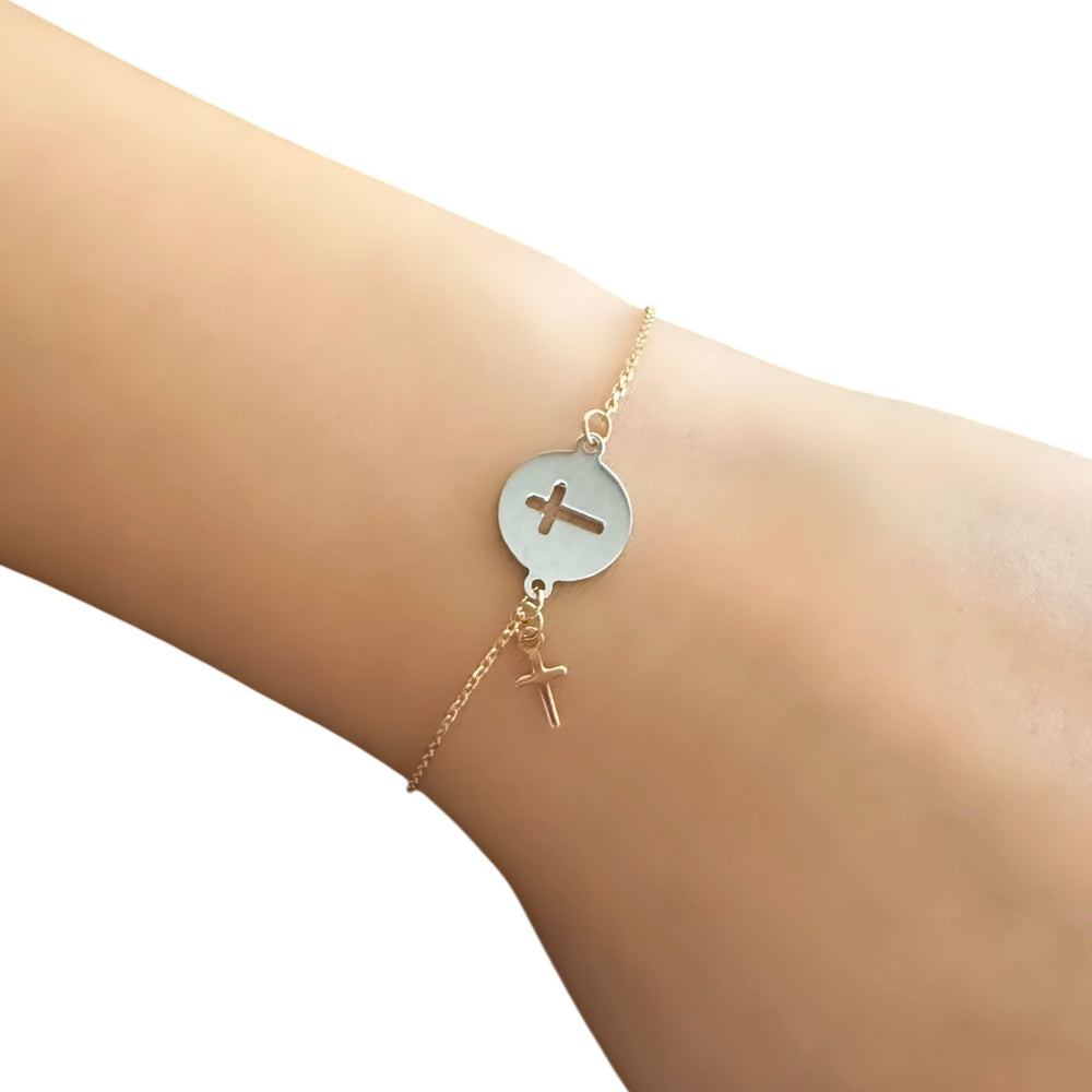 18K Gold Two Tone Cross Bracelet