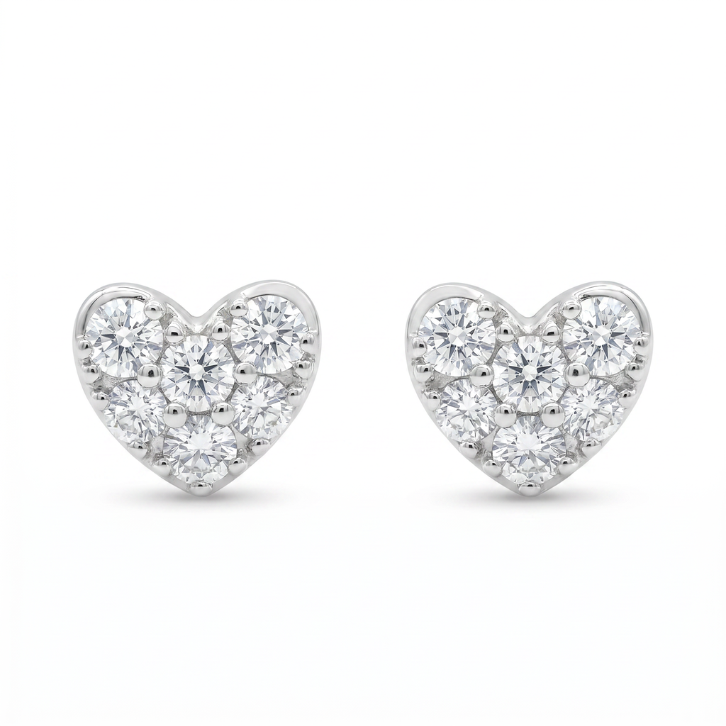 Diamond White Gold Heart Stud Earrings