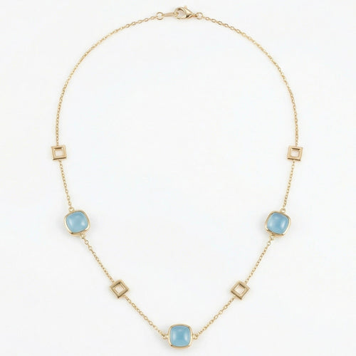 18K Yellow Gold Aquamarine Chain Necklace