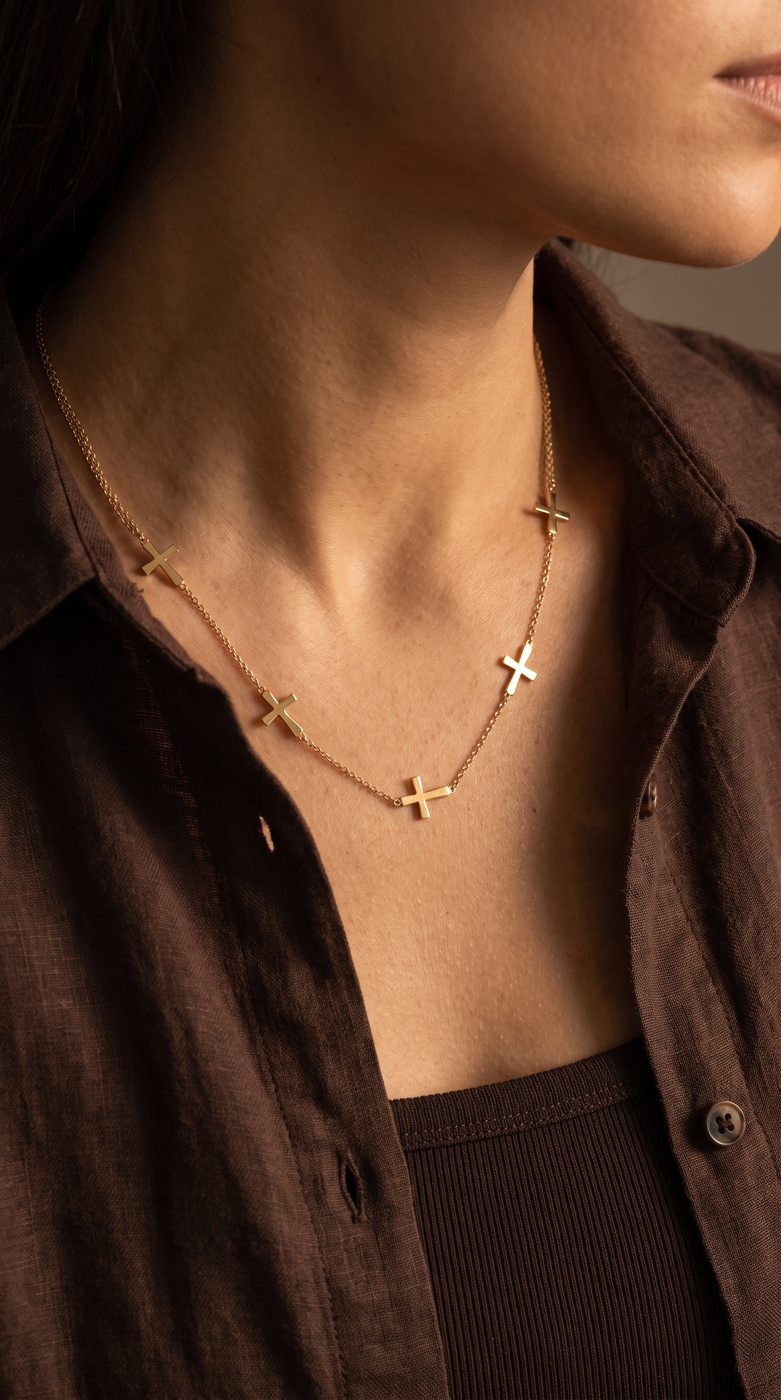 18K Yellow Gold Cross Chain Necklace