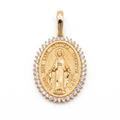 18K Gold Pendant Cubic Zirconia St. Mary Icon