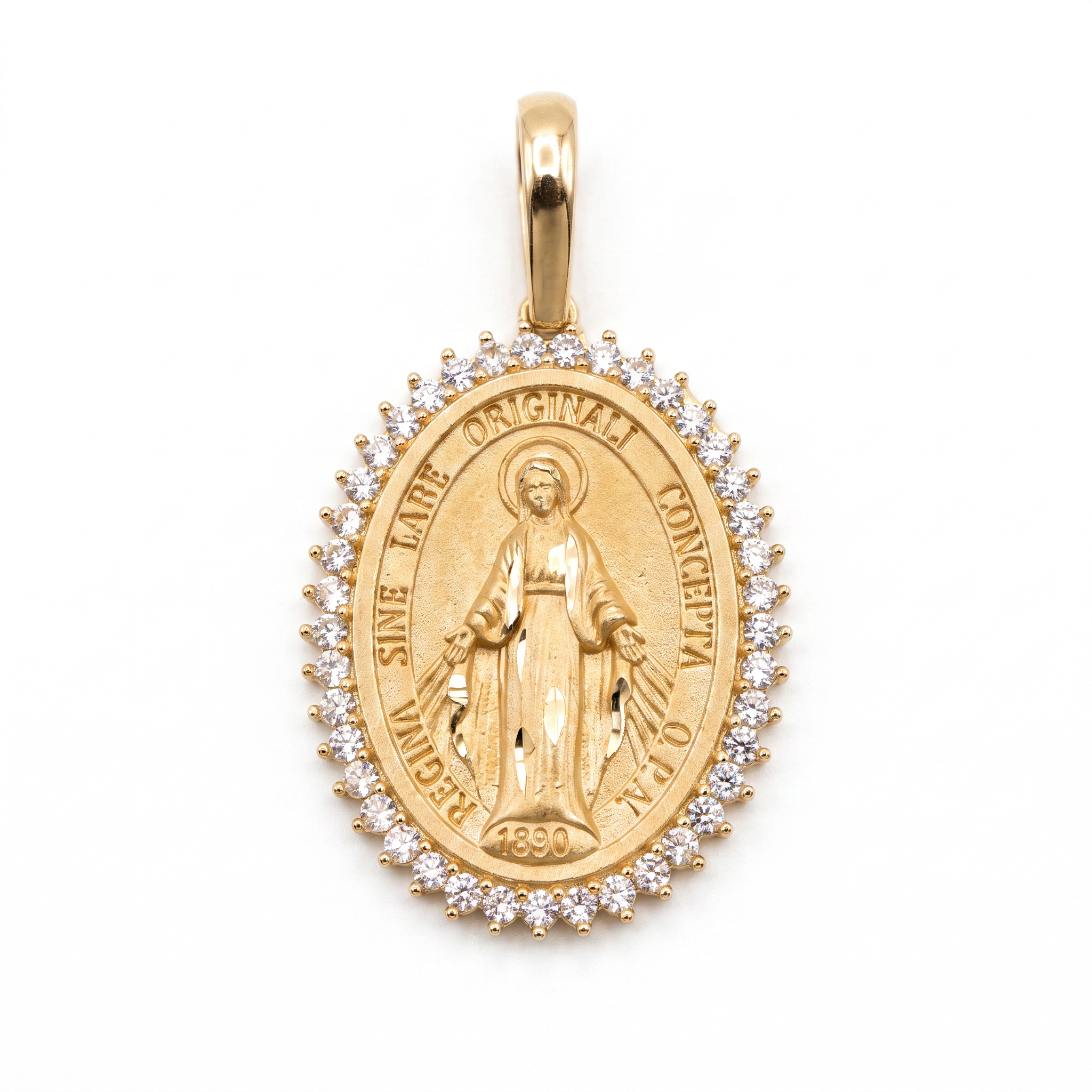 18K Gold Pendant Cubic Zirconia St. Mary Icon