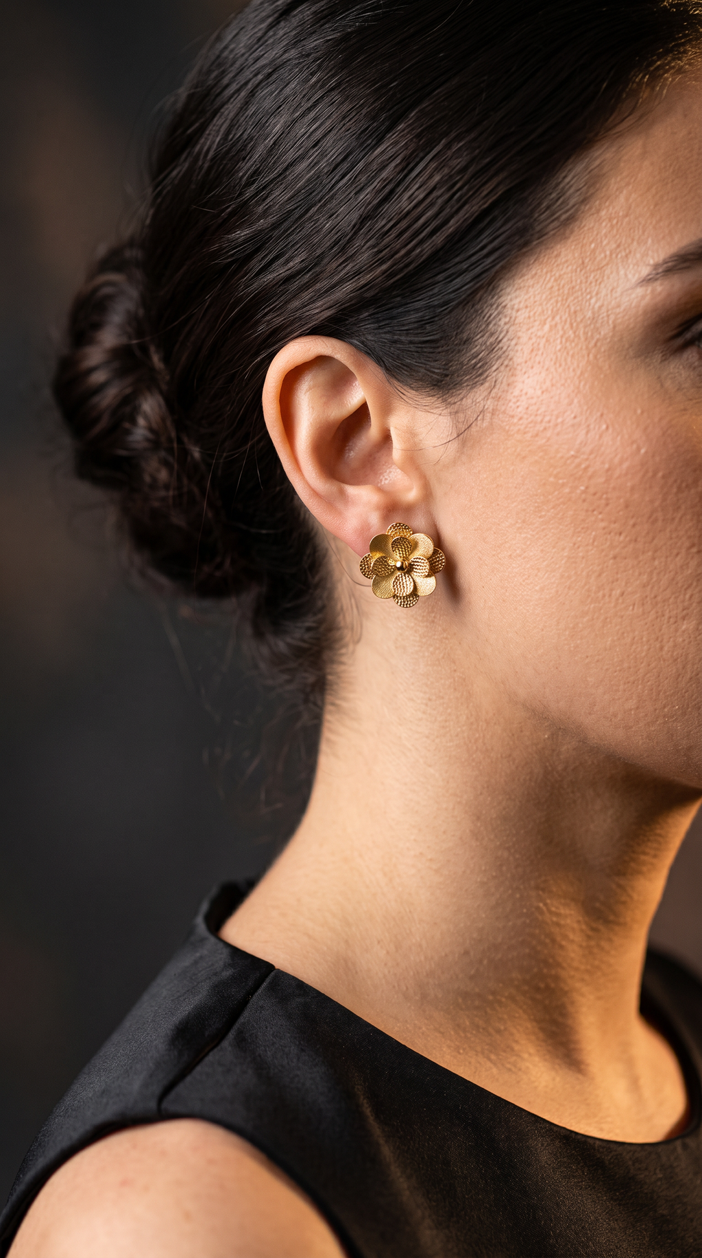 18K Yellow Gold Flower Stud Earrings