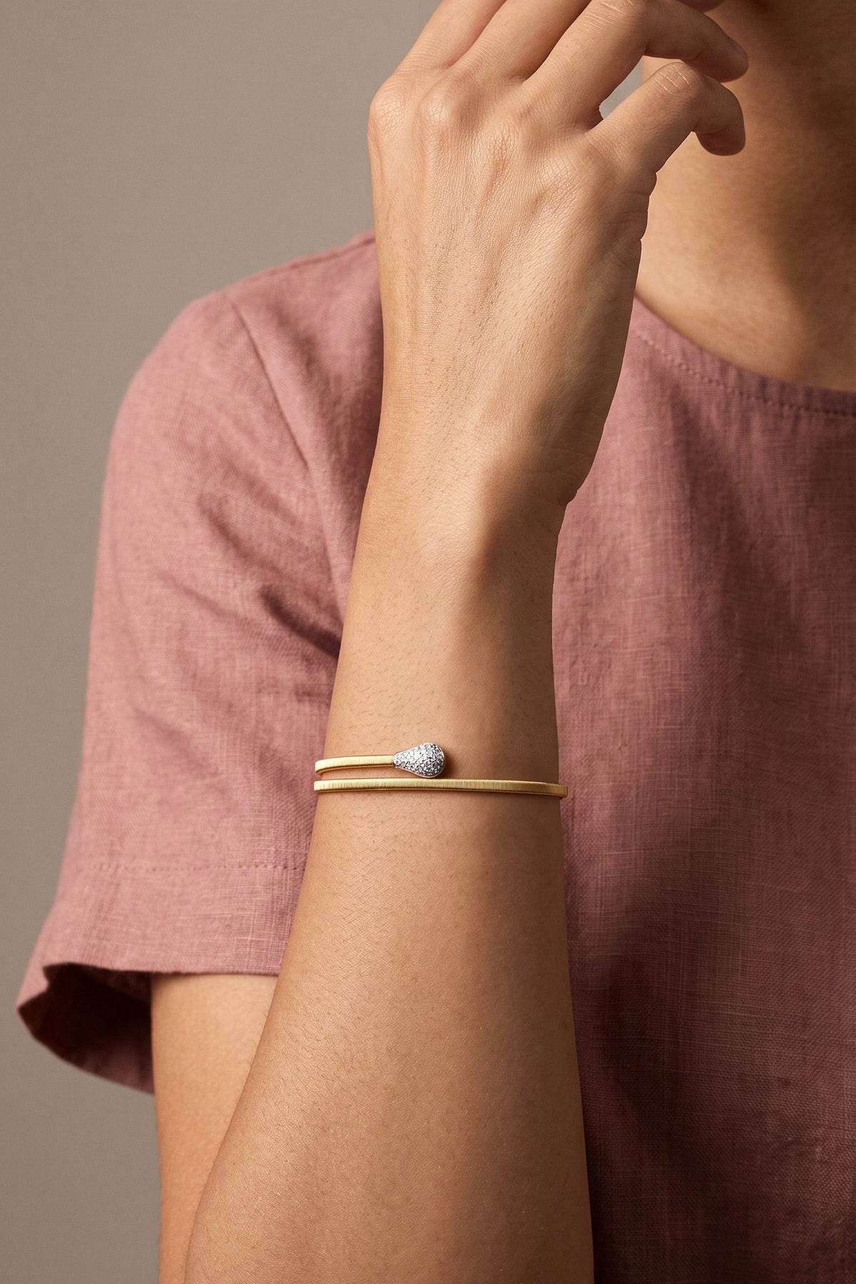Diamond Two Tone Gold Pear Cuff Bracelet