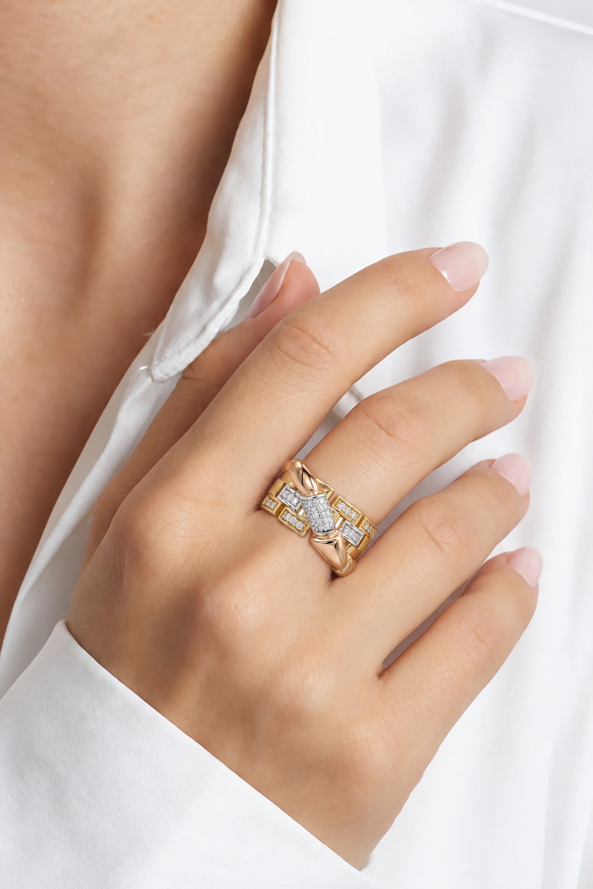 18K Multicolor Gold Cubic Zirconia Ring