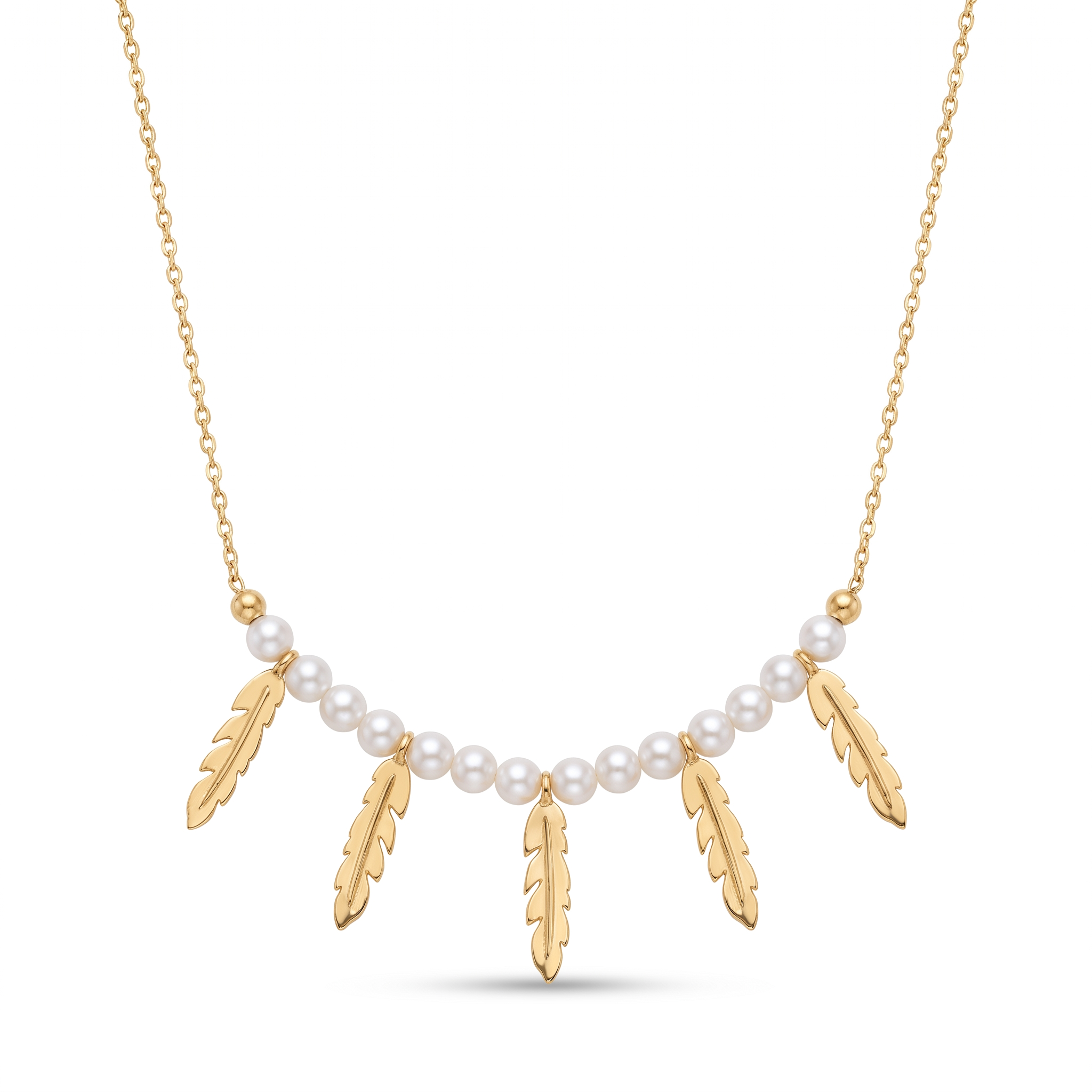 18K Yellow Gold White Pearl Chain Necklace