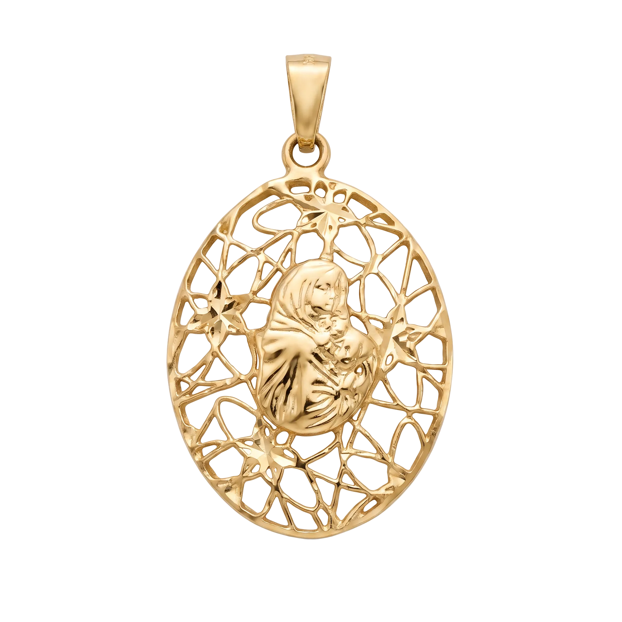 18K Yellow Gold St. Mary & Jesus Icon Pendant