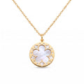 18K Yellow Gold Reversible Mother Of Pearl Flower Necklace