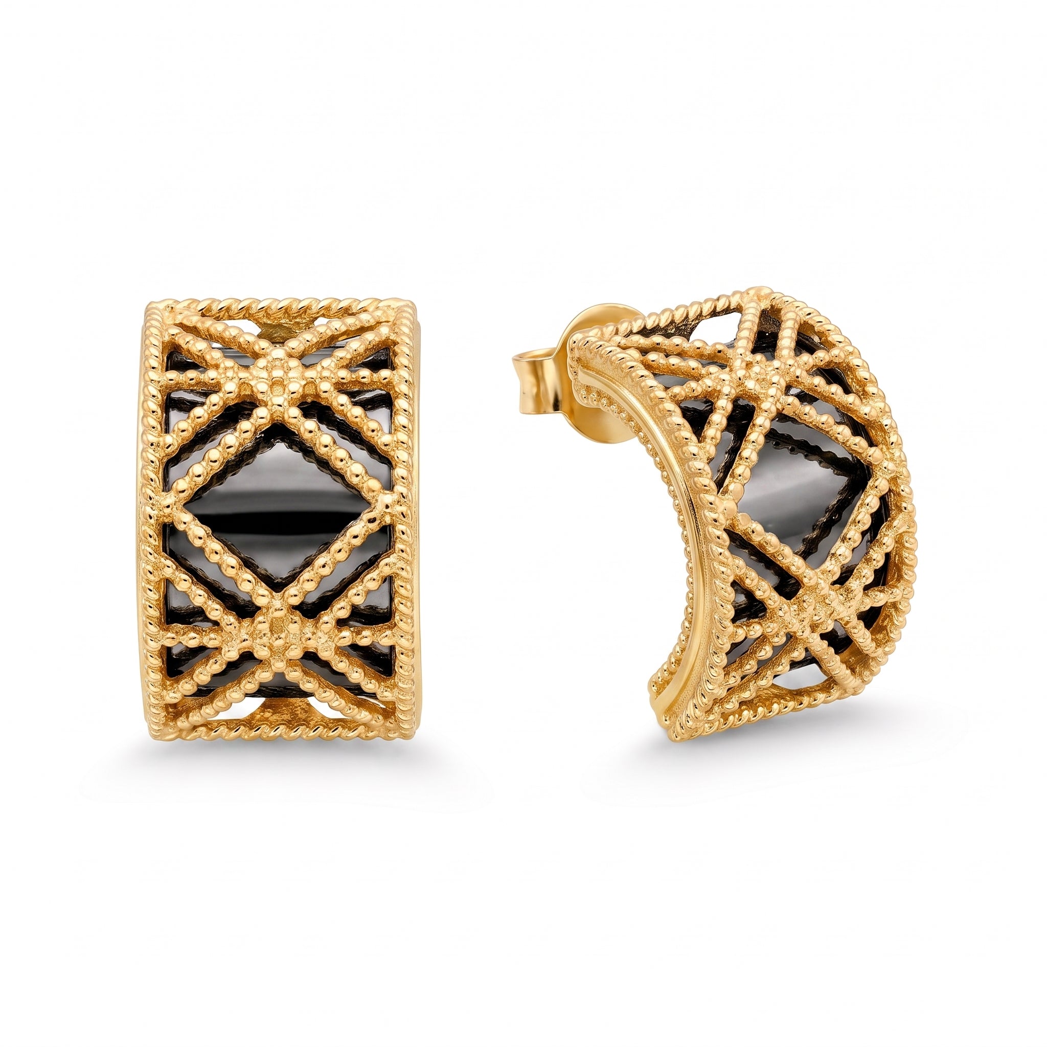 18K Yellow Gold Black Rhodium Earring