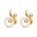18K Yellow Gold White Enamel Stud Earring
