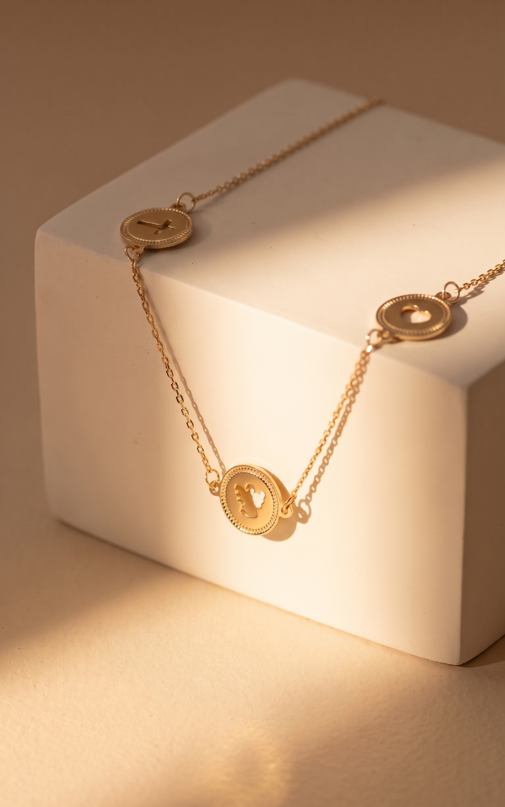 18K Yellow Gold Cross Angel & Heart Chain Necklace
