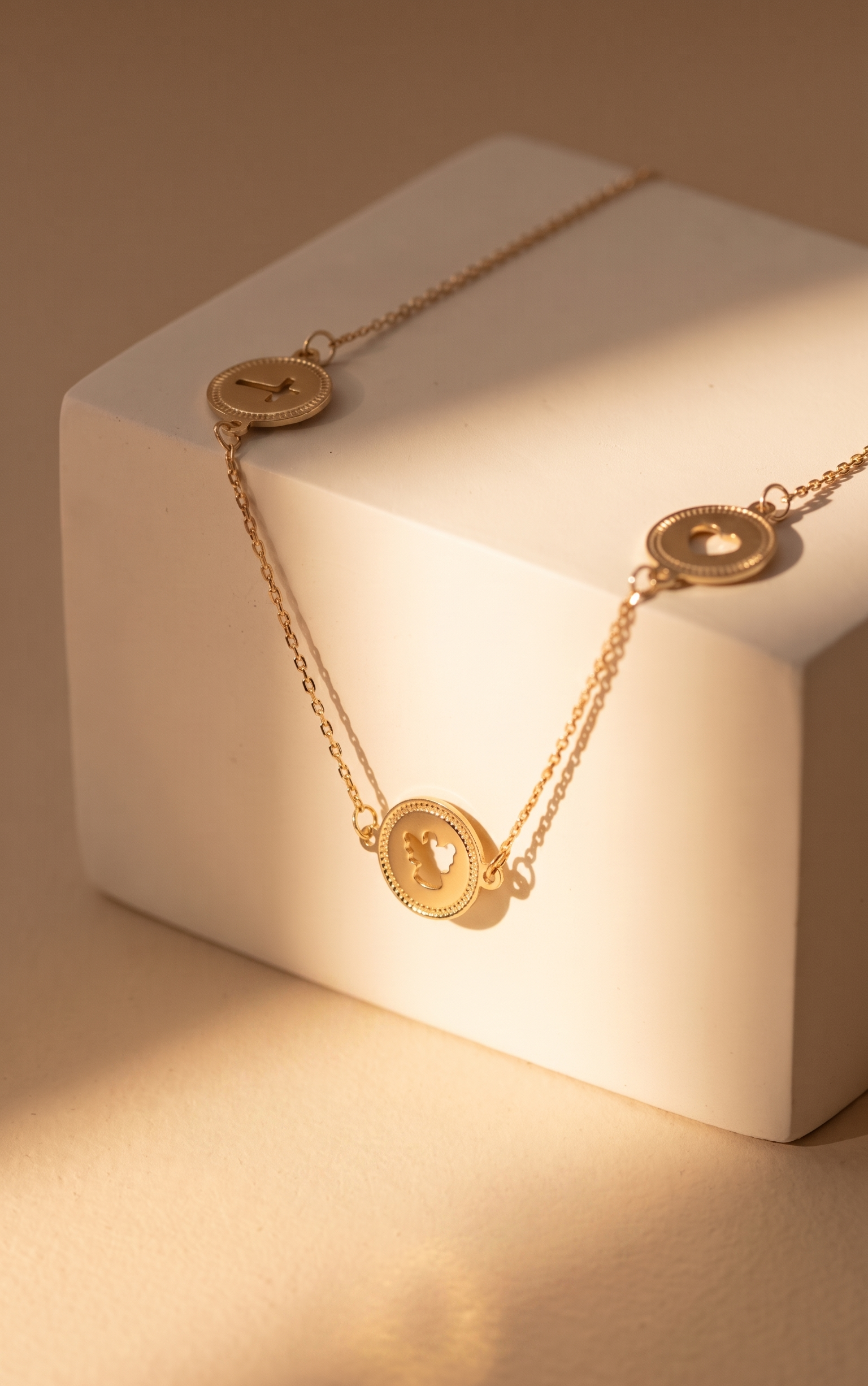 18K Yellow Gold Cross Angel & Heart Chain Necklace