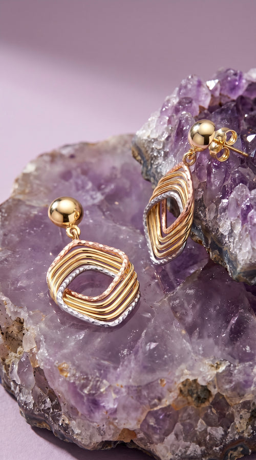 18K Multicolor Gold Dangle Earring