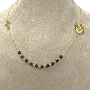 18K Solid Gold Necklace Black Beads ST.Rita
