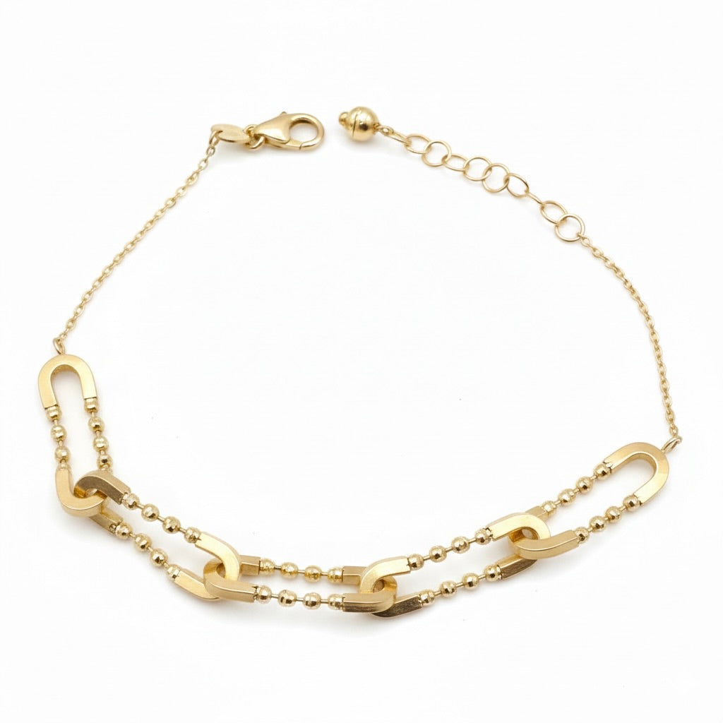 18K Yellow Gold Beaded Paperclip Chain Bracelet
