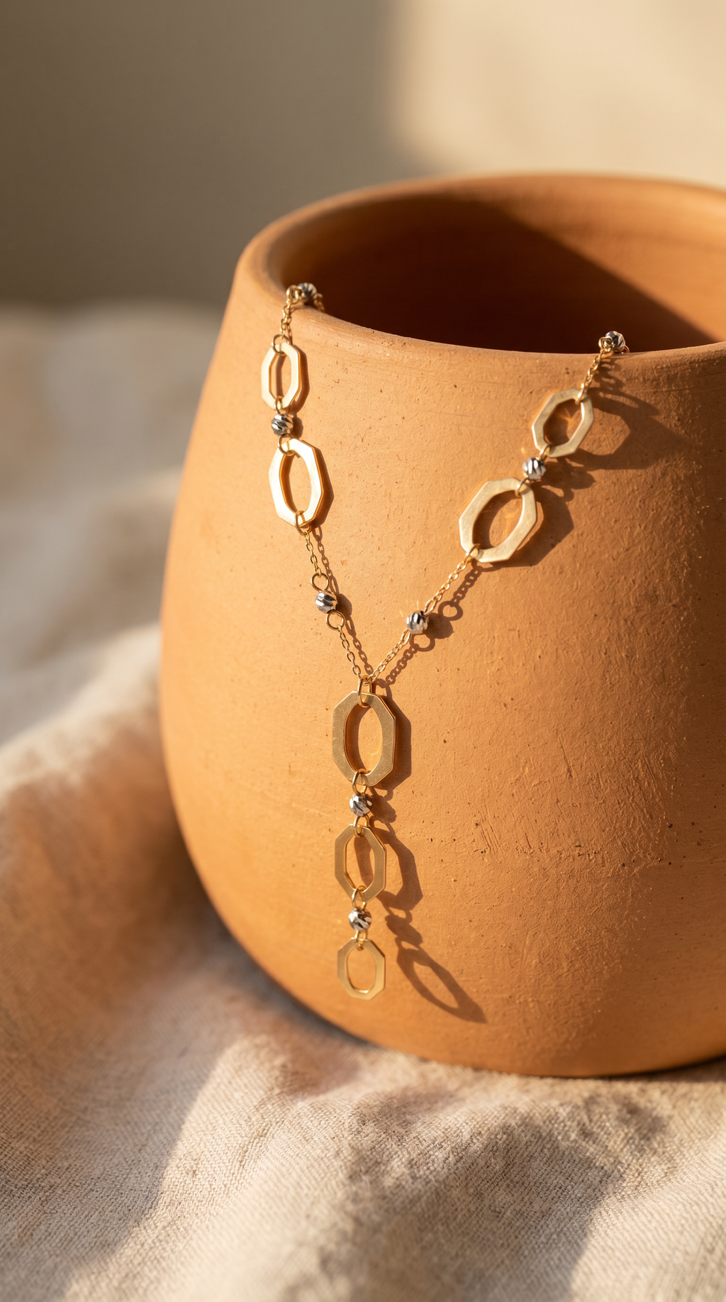 18K Two Tone Gold Hexagon Necklace