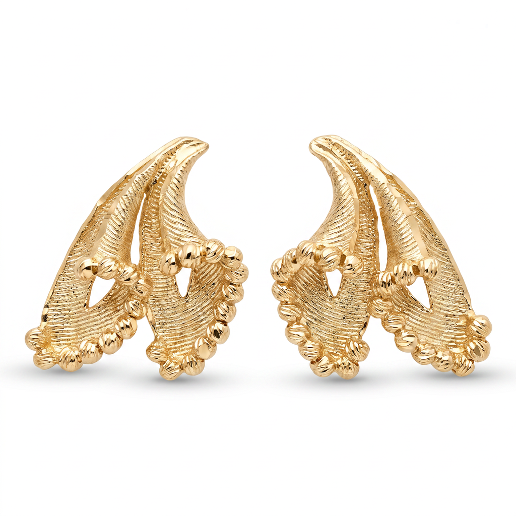 18K Yellow Gold Beaded Stud Earring