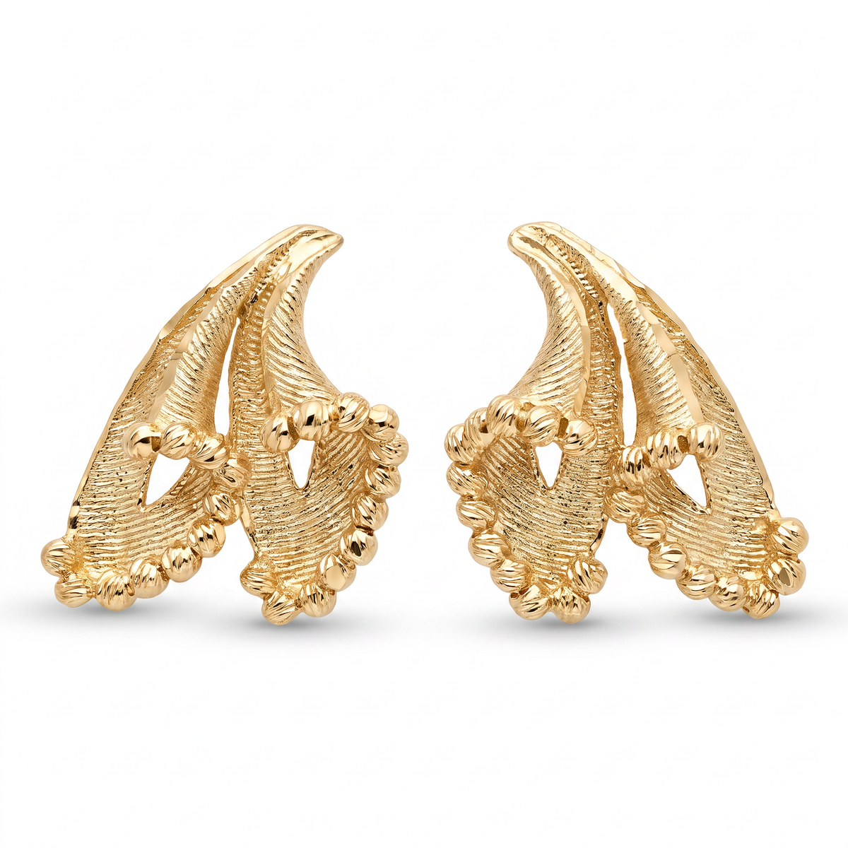 18K Yellow Gold Beaded Stud Earring