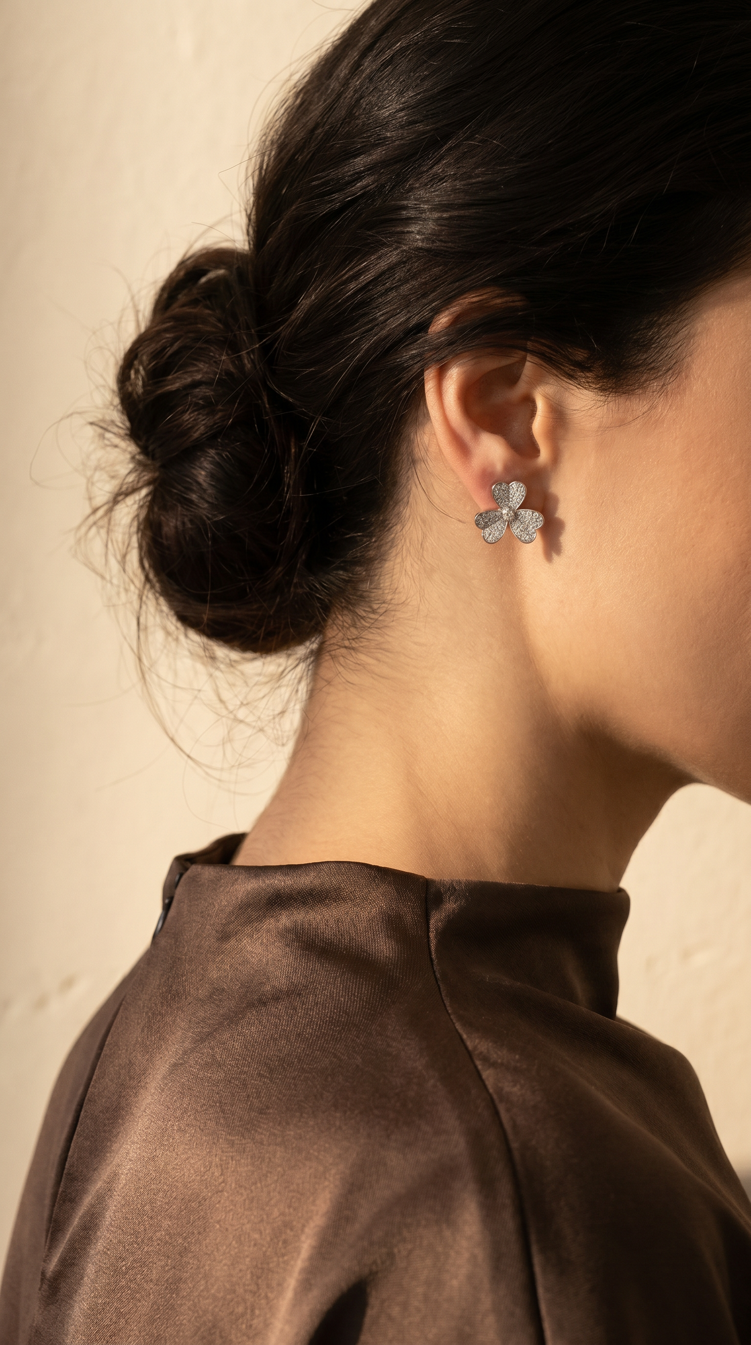 Diamond White Gold Clover Stud Earrings
