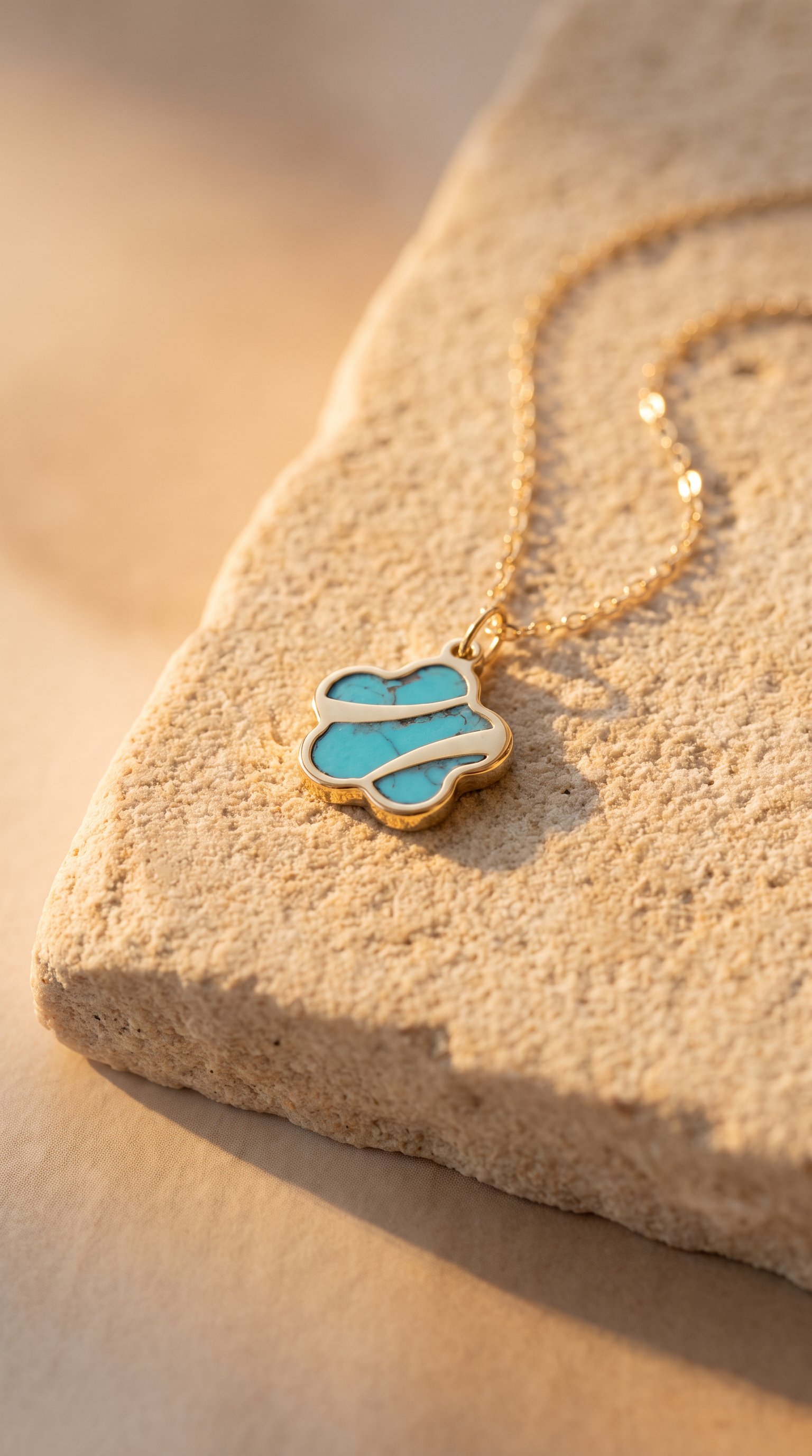 18K Yellow Gold Turquoise Gemstone Chain Necklace
