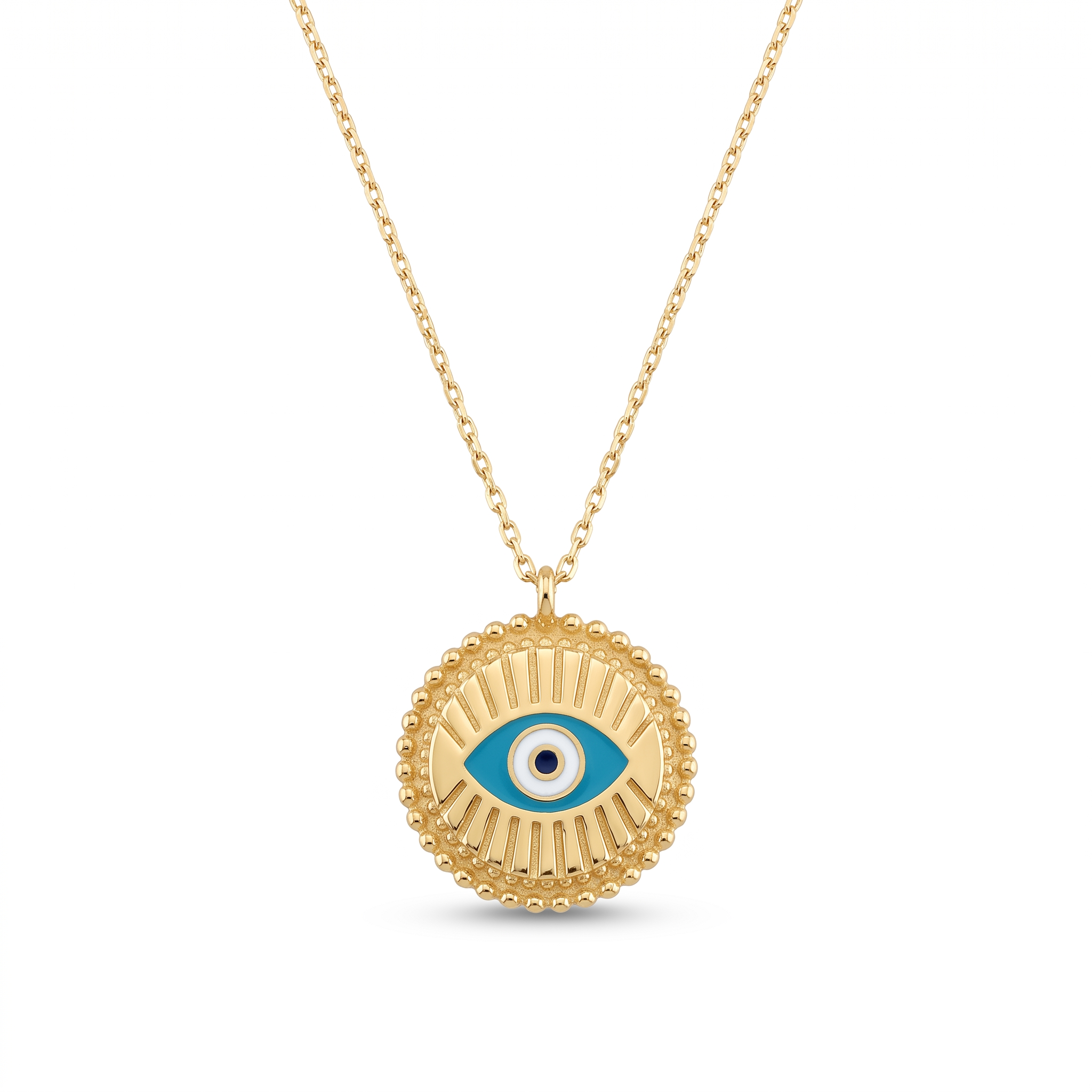 18K Yellow Gold Enamel Evil Eye Necklace
