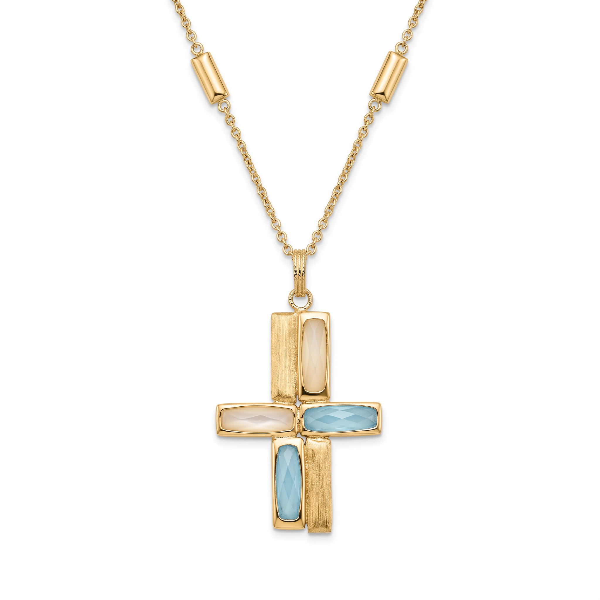 18K Yellow Gold Gemstone Cross Necklace