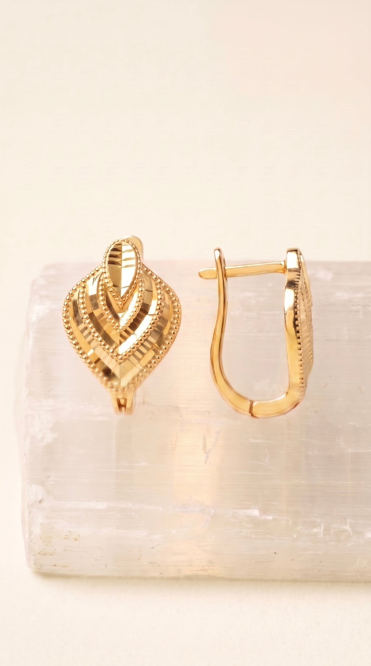 18K Yellow Gold Leaf Hoop Earring