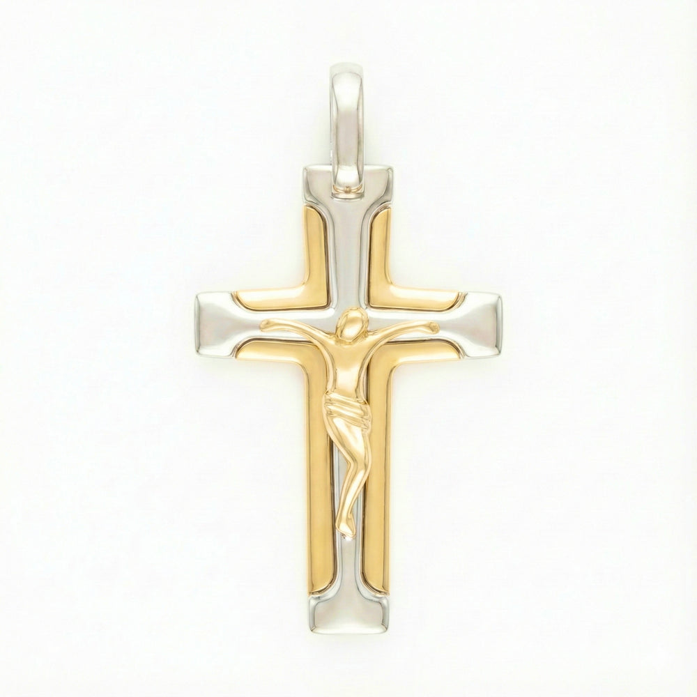 18K Two Tone Gold Crucifix Pendant