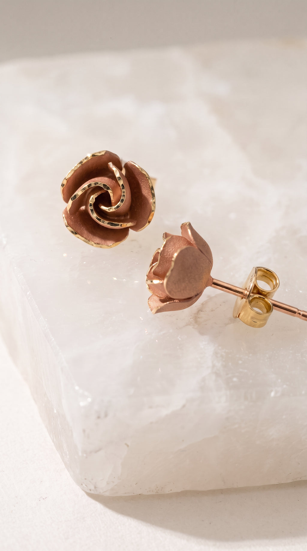 18K Two Tone Gold Rose Stud Earring