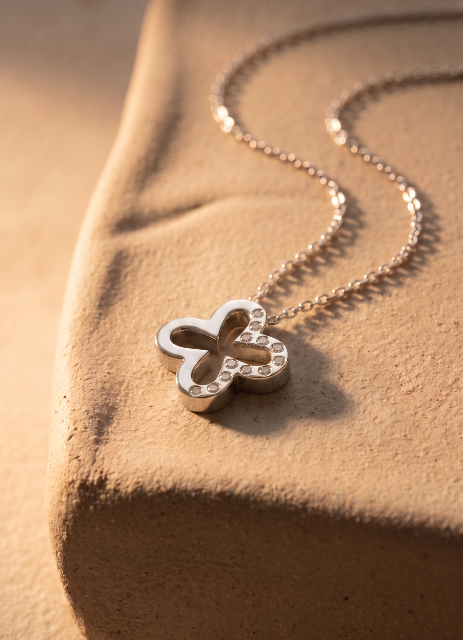 Diamond White Gold Clover Chain Necklace