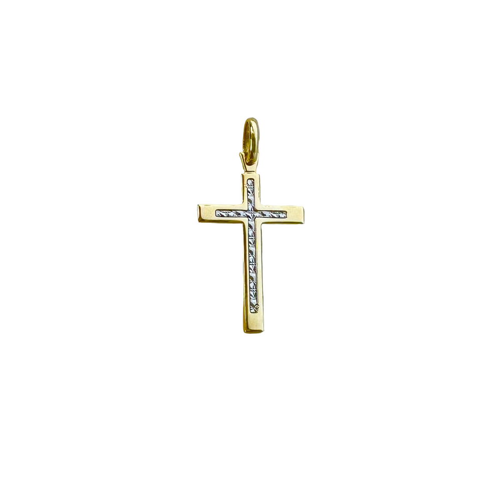18k Gold Two Tone Cross Pendant