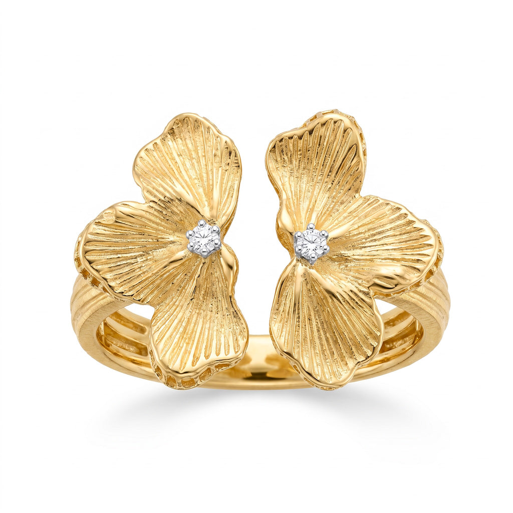 Diamond Two Tone Gold Flower Ring