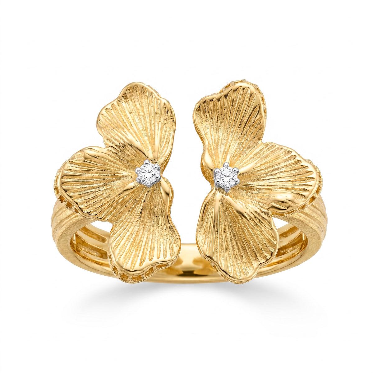 Diamond Two Tone Gold Flower Ring