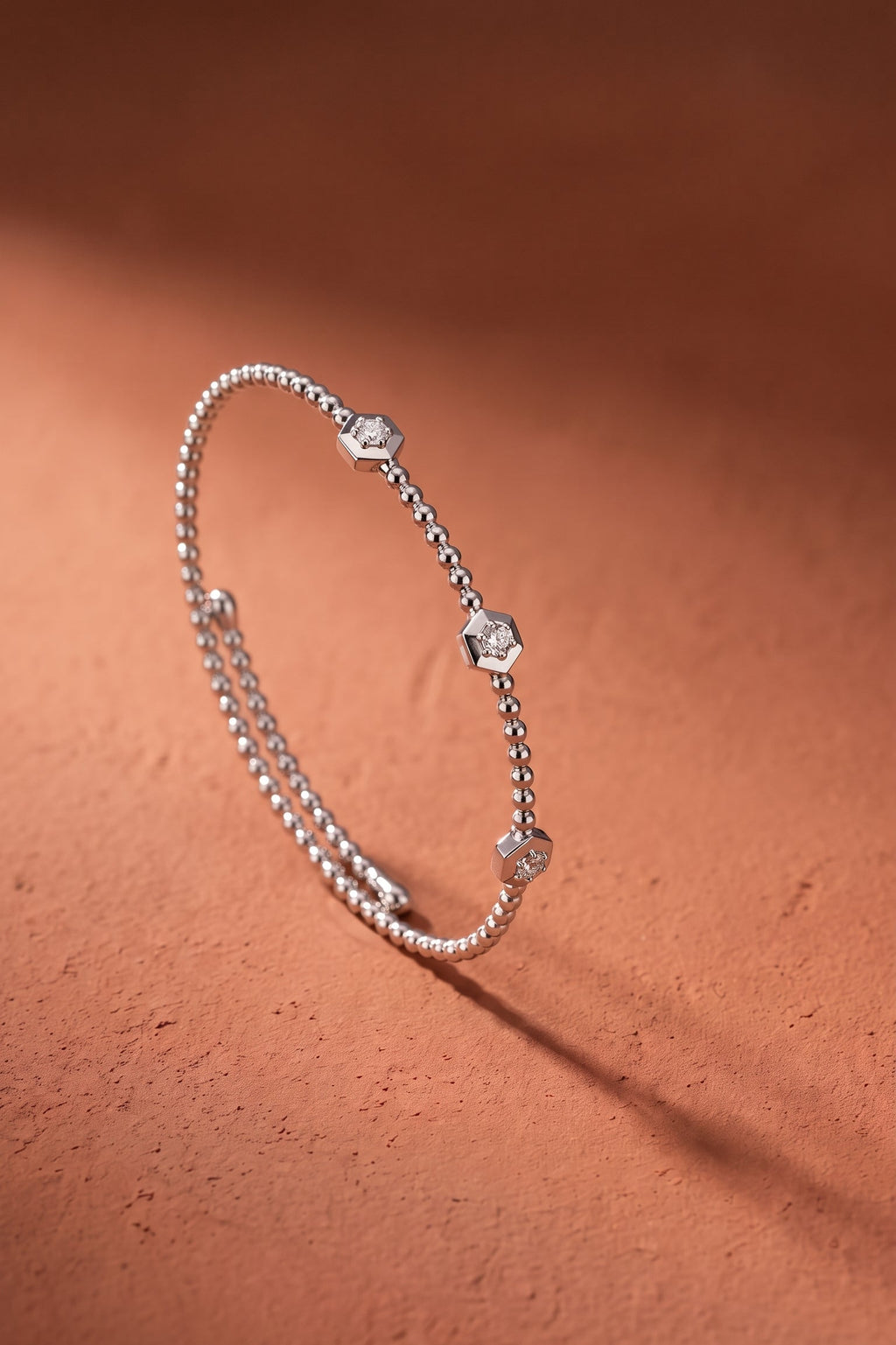Diamond White Gold Hexagon Cuff Bracelet