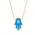 18K Yellow Gold Cyan Cubic Zirconia Enamel Hand Necklace