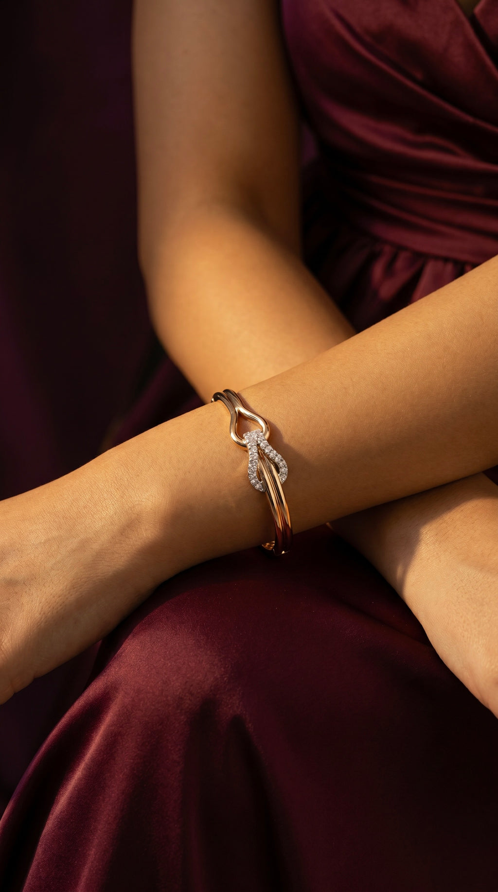 Diamond Two Tone Gold Gloss Bangle Bracelet