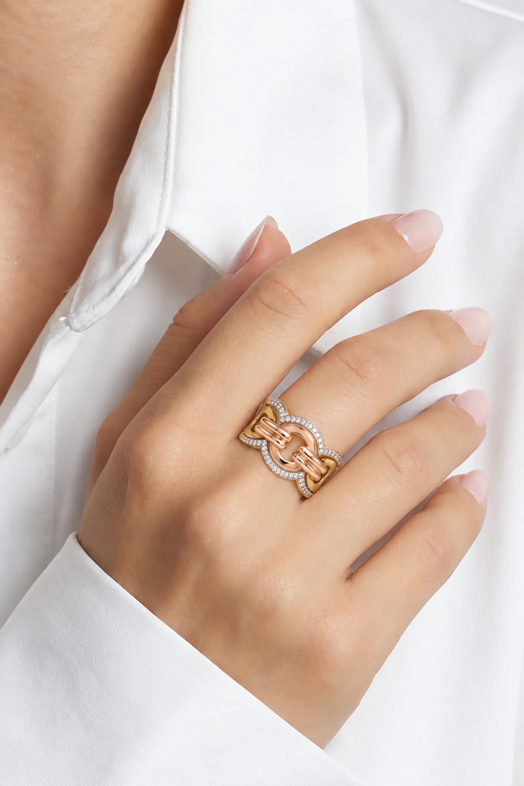 18K Two Tone Gold Cubic Zirconia Ring