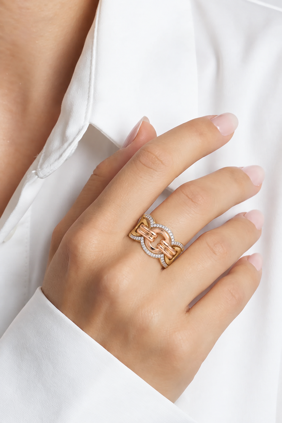 18K Two Tone Gold Cubic Zirconia Ring