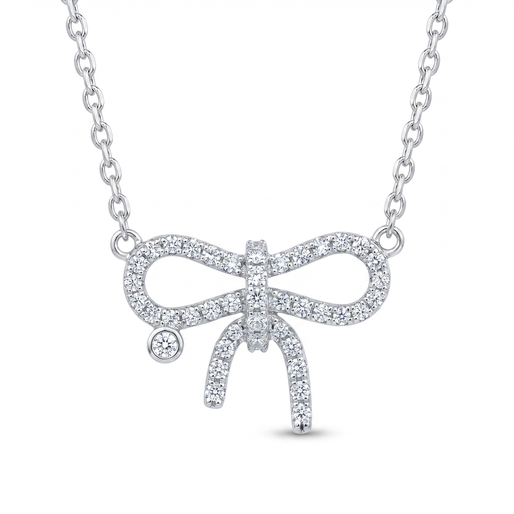 Diamond White Gold Bow Necklace