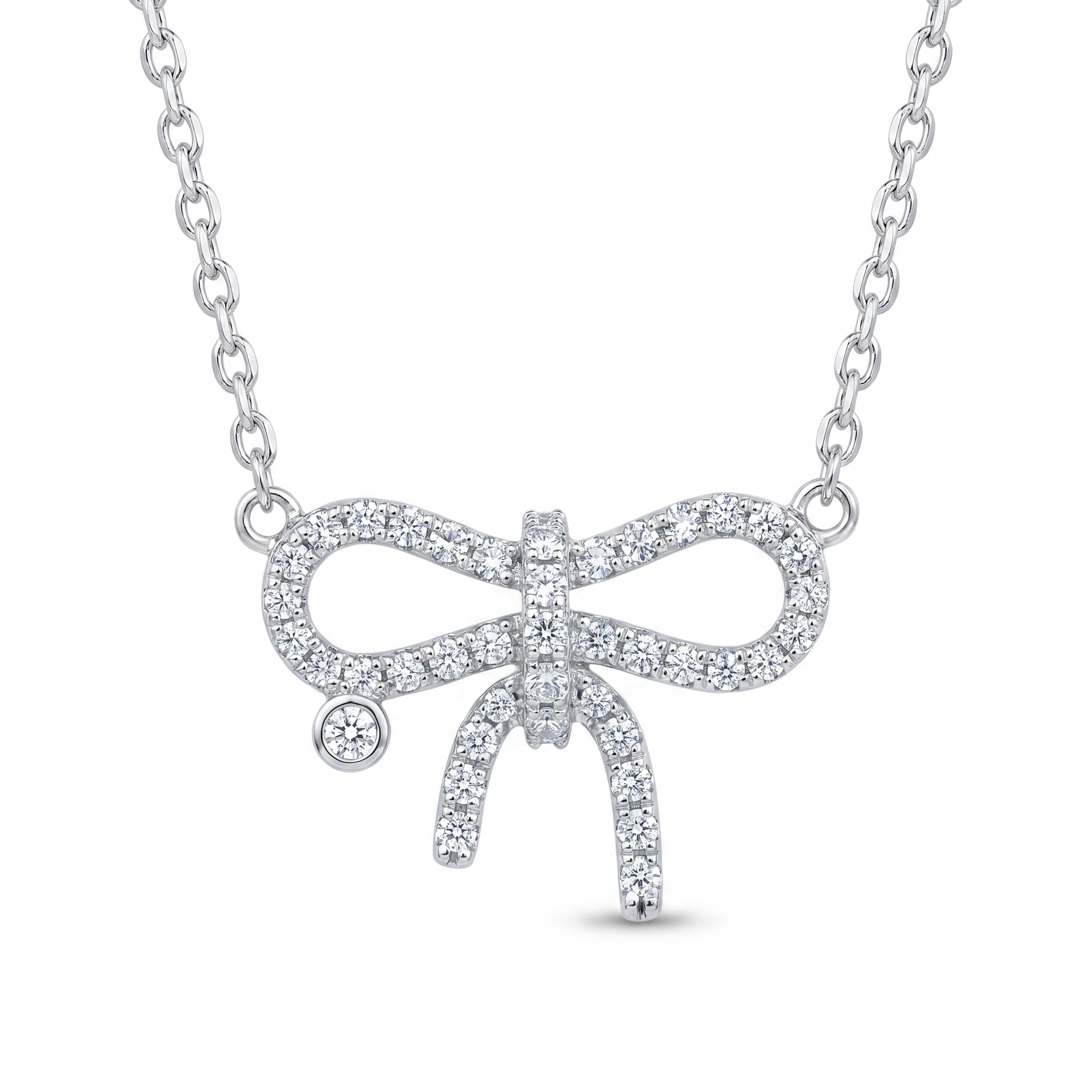 Diamond White Gold Bow Necklace