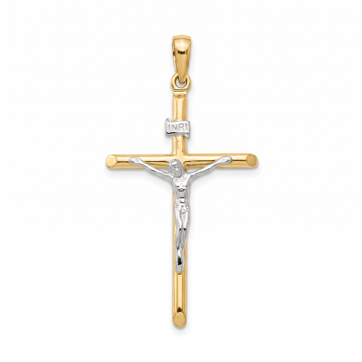 18K Two Tone Gold Crucifix Pendant