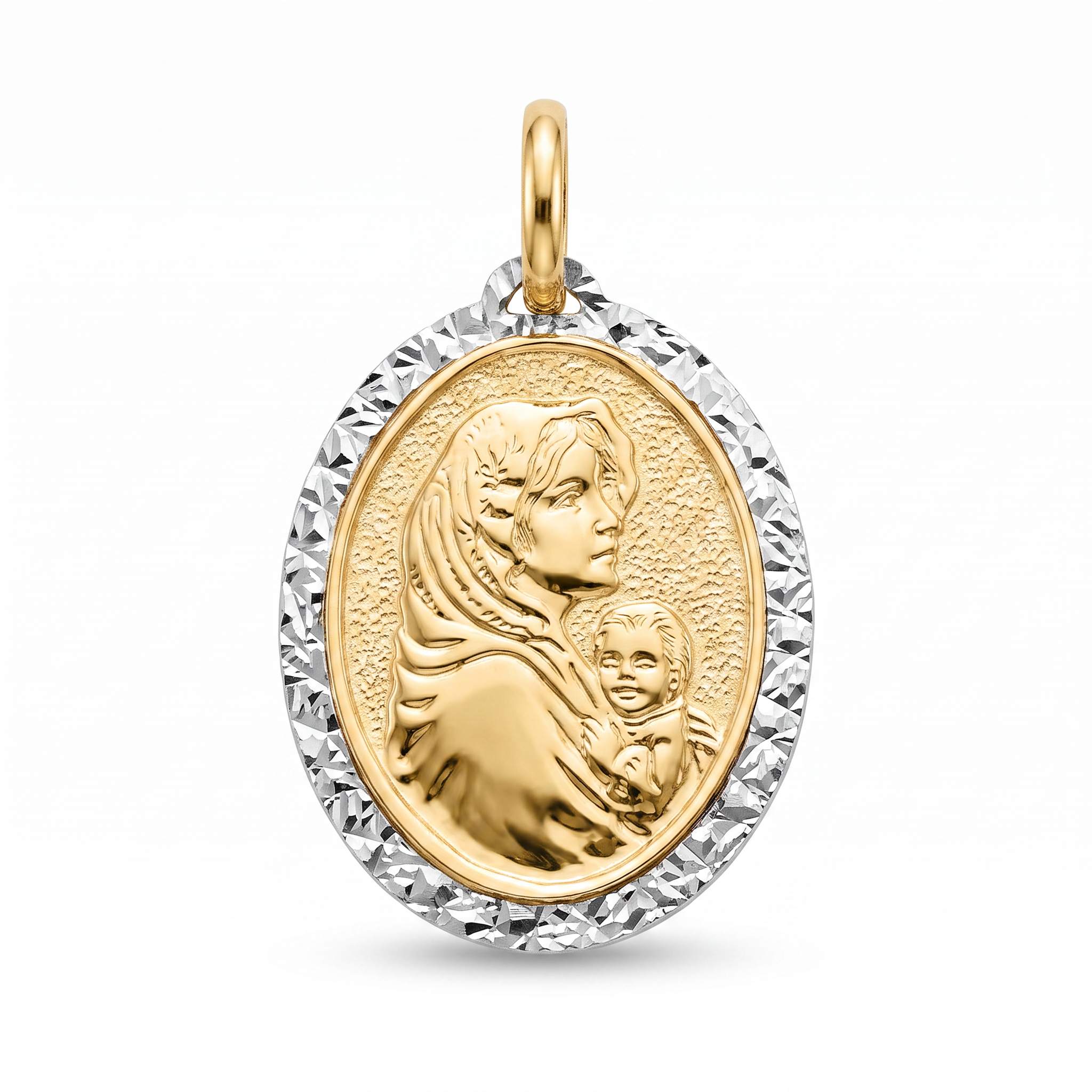 18K Two Tone Gold  St. Mary & Jesus Icon Pendant