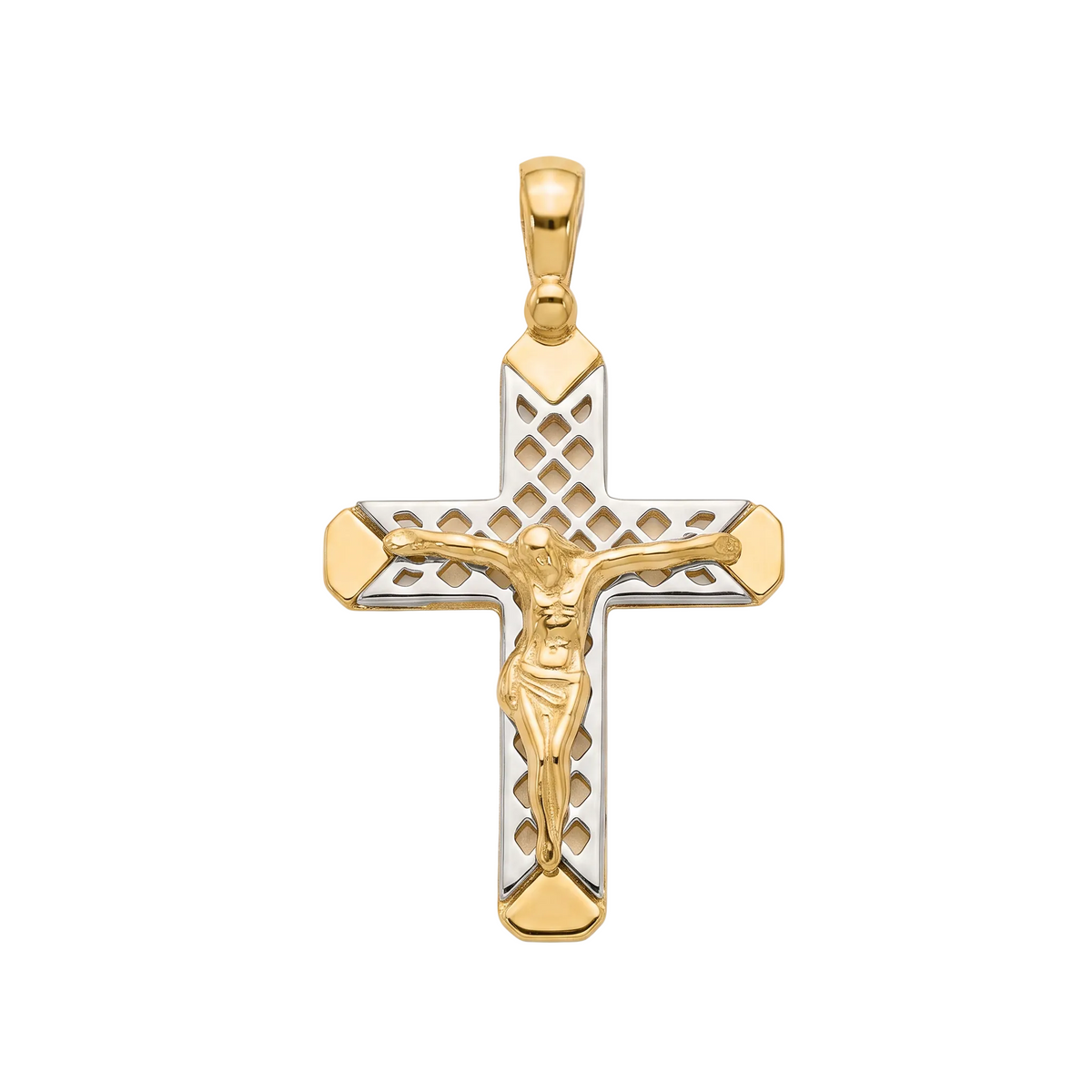 18K Two Tone Gold Crucifix Pendant