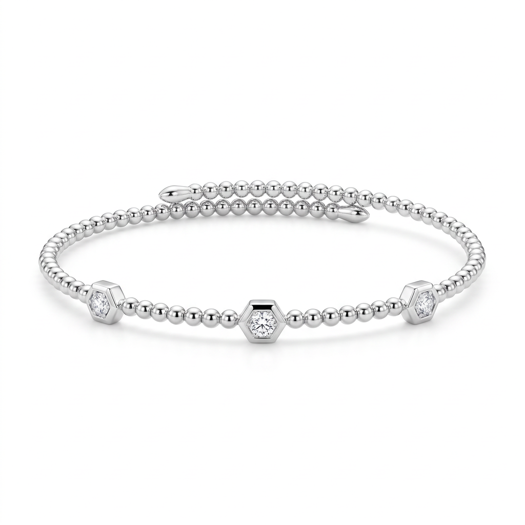 Diamond White Gold Hexagon Cuff Bracelet