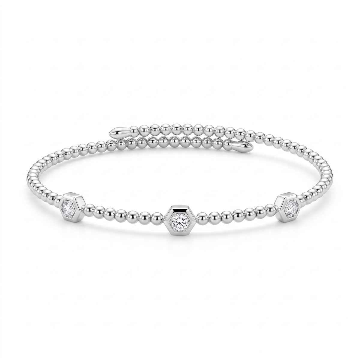 Diamond White Gold Hexagon Cuff Bracelet